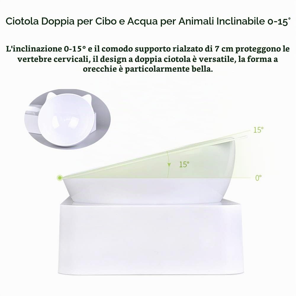 Marchul Ciotola Gatti Inclinata 15° Doppia con Acqua 500 ml Antivomito