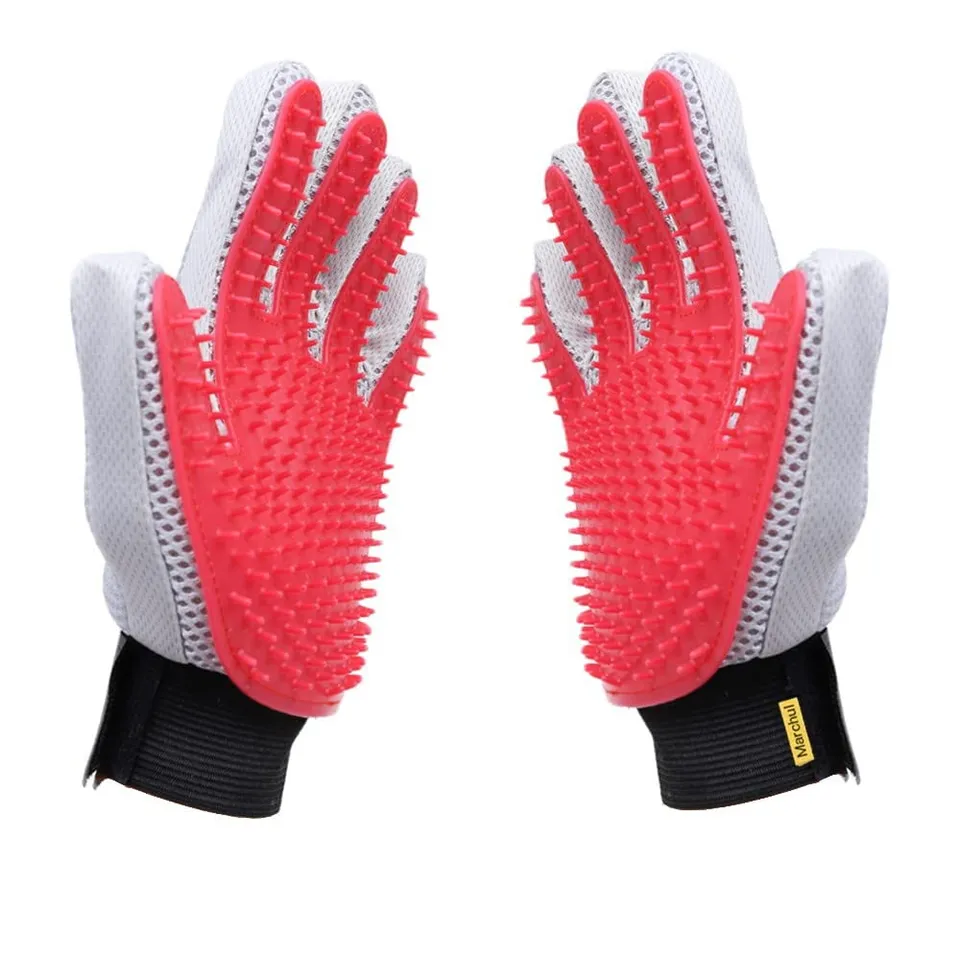 Marchul guanto toelettatura gatti rosso e grigio silicone