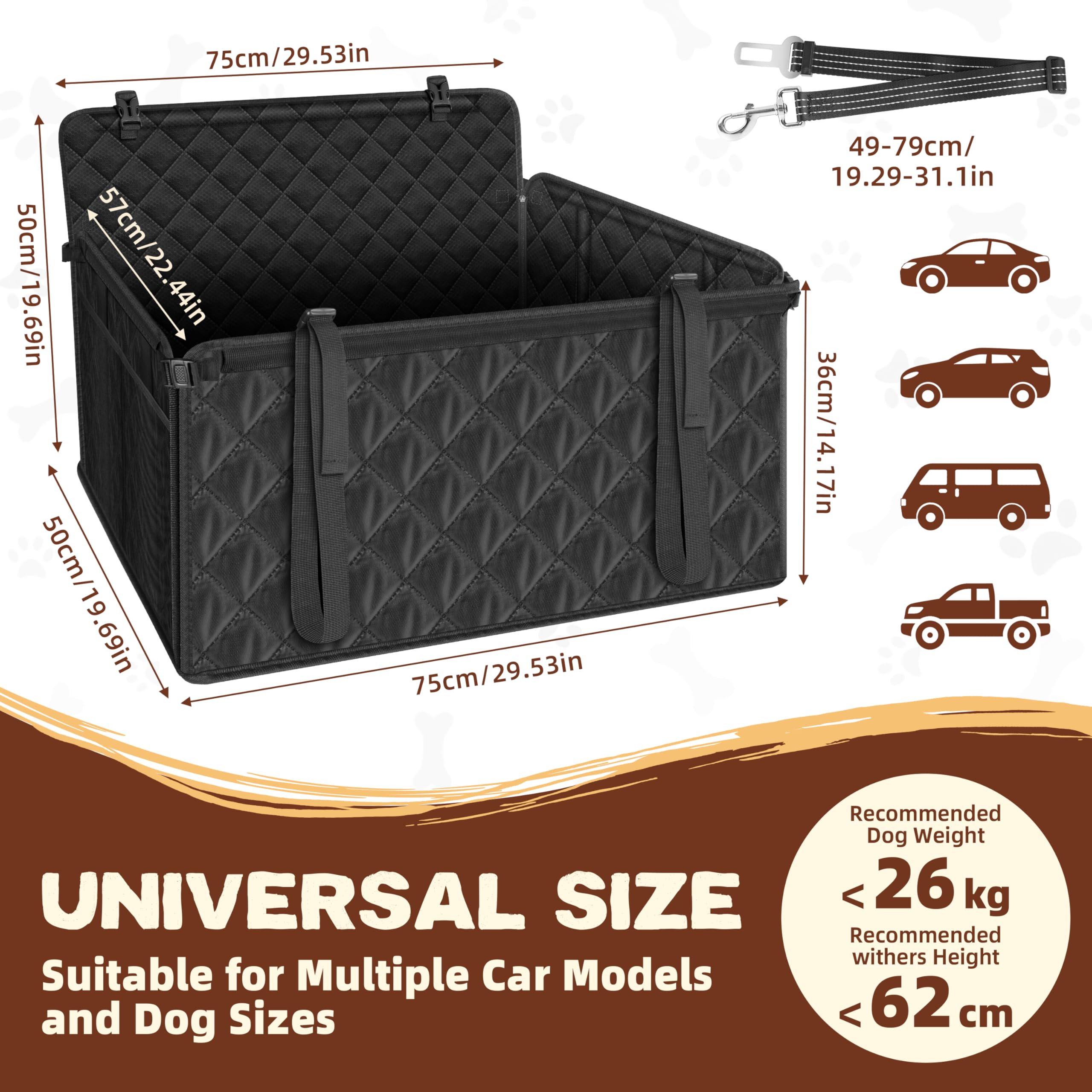 Looxmeer Trasportino Cani Auto Sedile Posteriore Nero 26kg