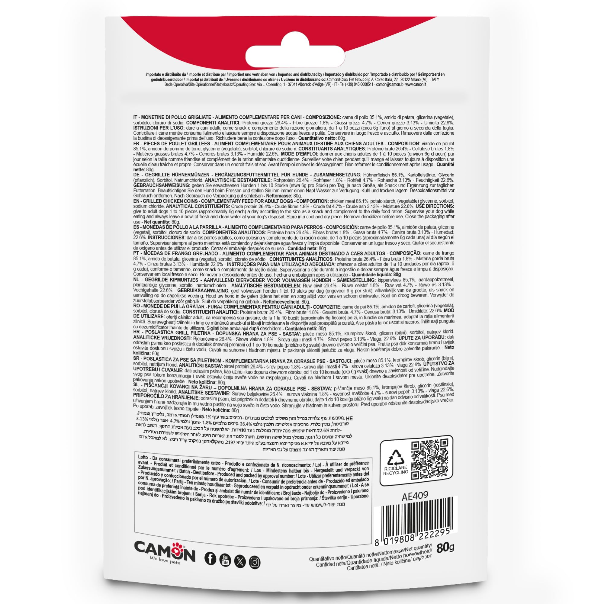 Camon Rolls Snack Monetine Pollo Cani Adulti 80 g Grigliate