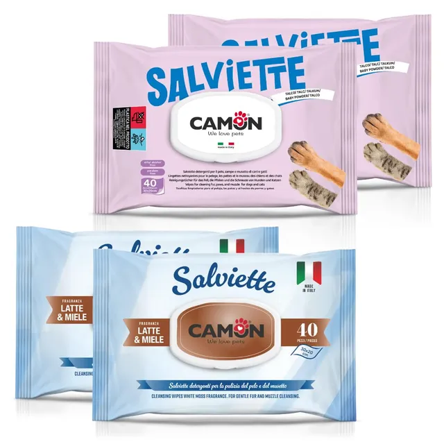 Camon Salviettine Detergenti Cane e Gatto 4x40 Talco Latte e Miele