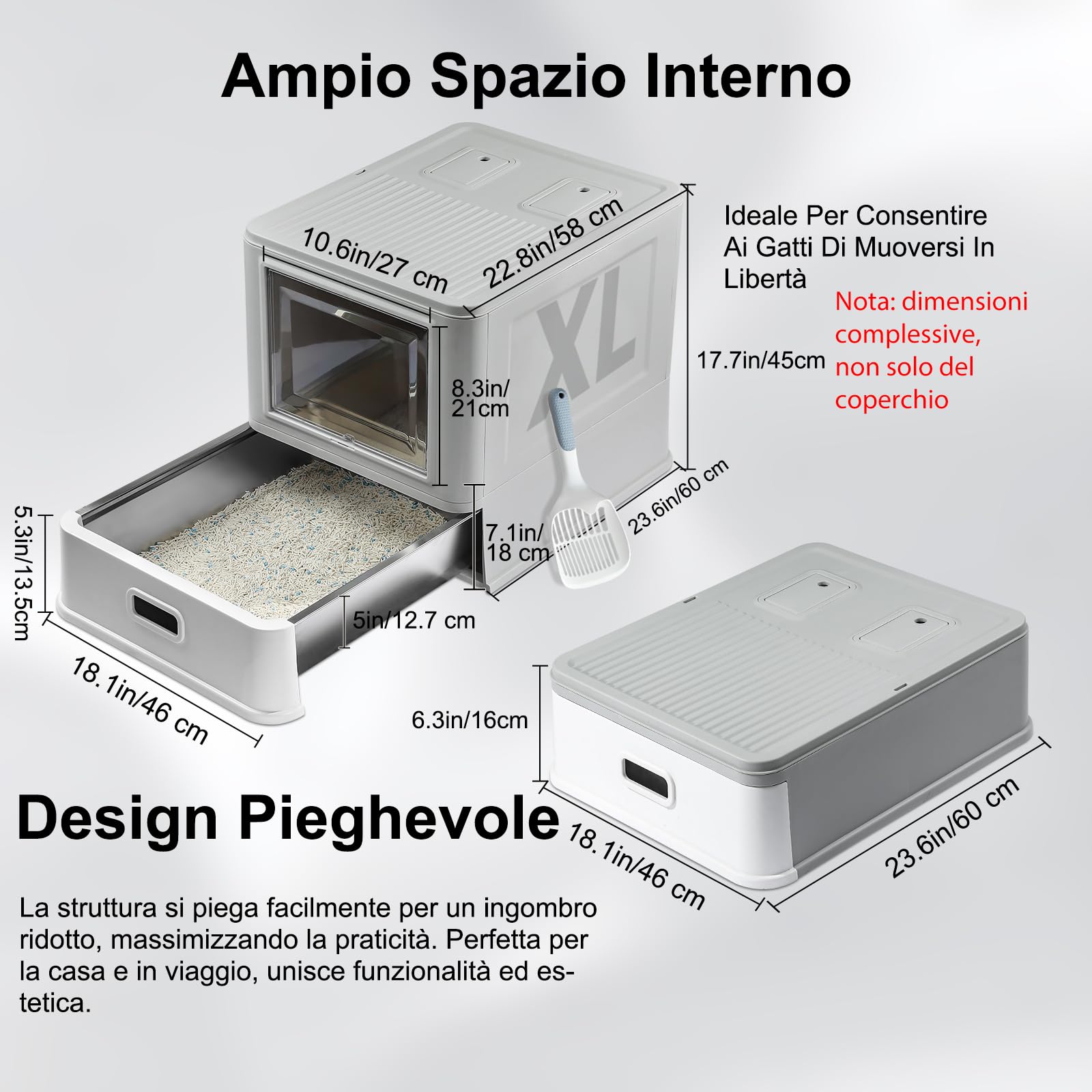 Marchul XL Lettiera Gatti Acciaio Inox Chiusa con Cassetto