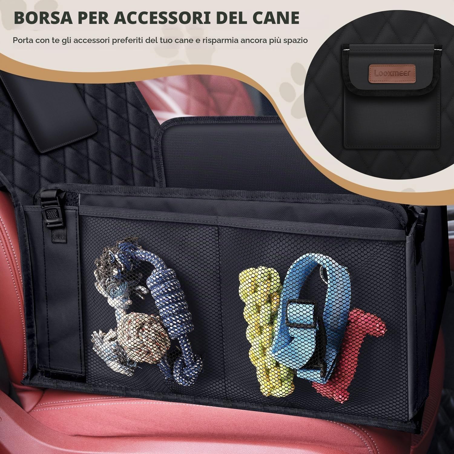 Looxmeer seggiolino auto per cani nero impermeabile