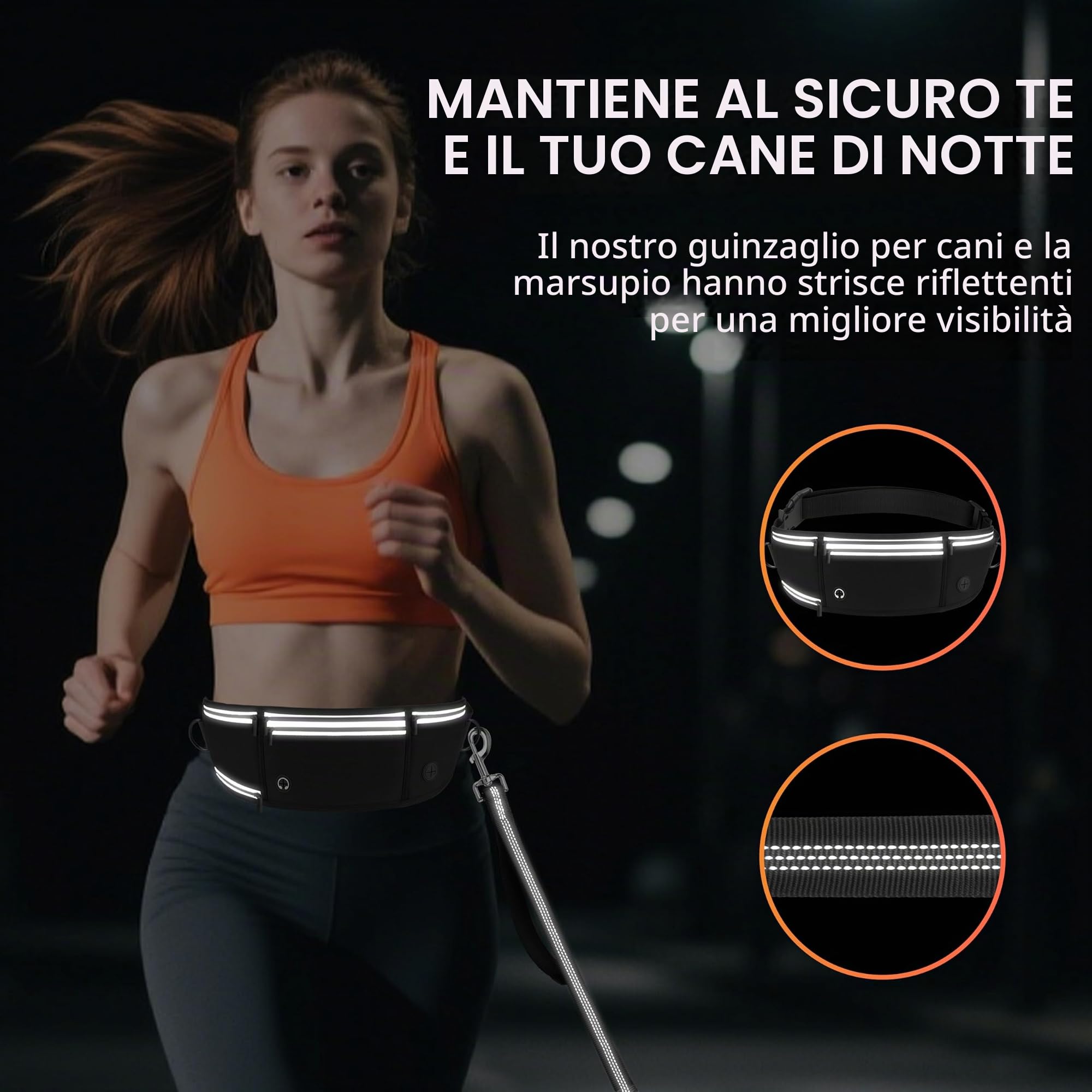 Looxmeer guinzaglio mani libere per cani nero elastico