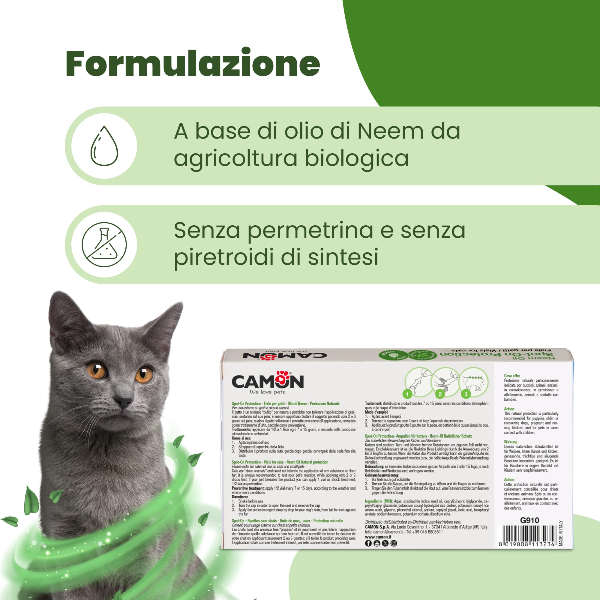 Camon Protection Spot-On gatto 5 fiale neem 2 ml