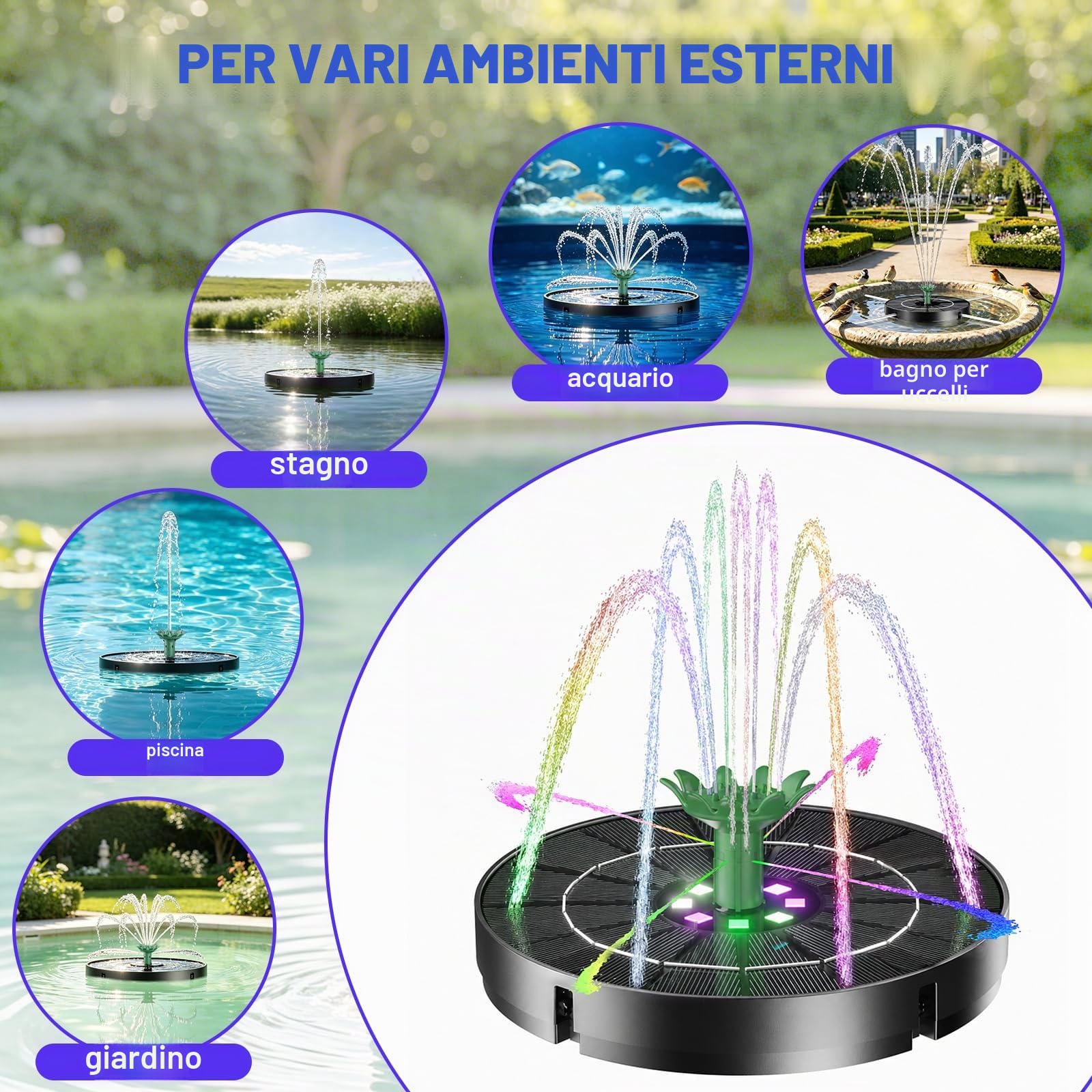 Marchul Fontana Solare Uccelli 3,5W Pompa LED 2200mAh