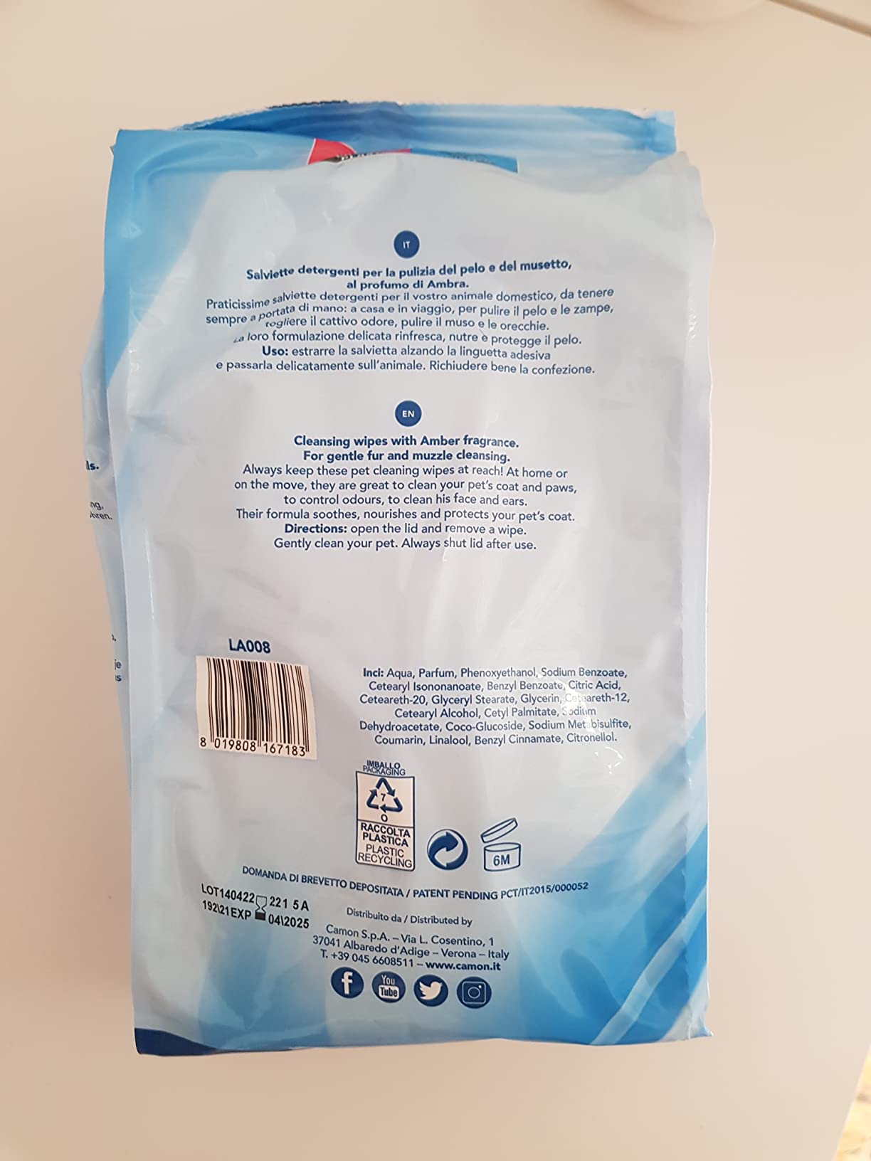 Camon Protection Salviette Detergenti Latte e Miele 100 Pezzi