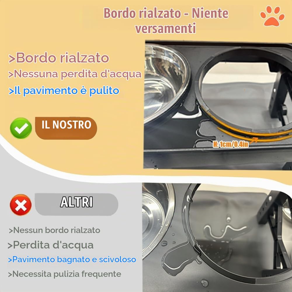Marchul ciotole rialzate cani 4 altezze 2 inox antiscivolo