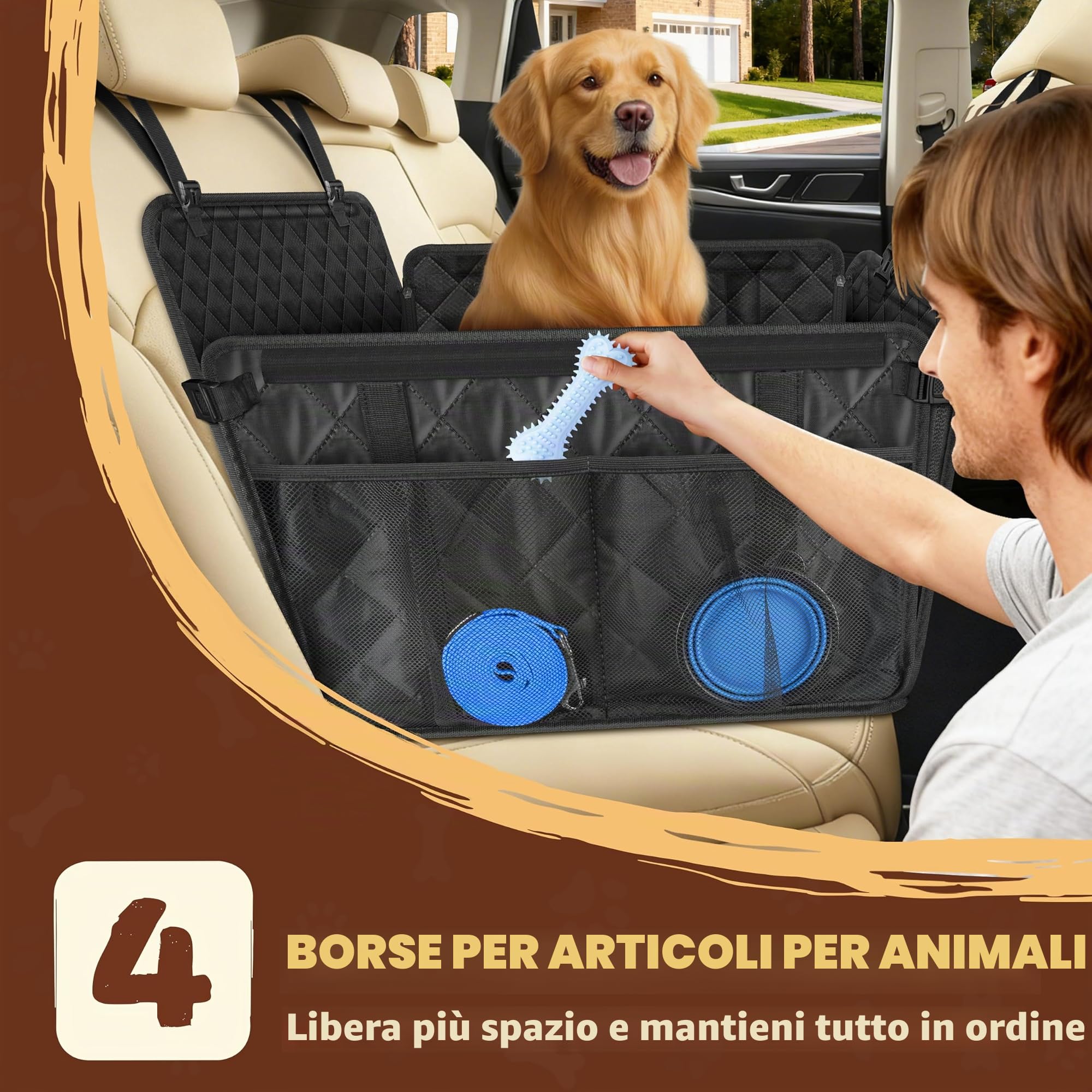 Looxmeer Trasportino Cani Auto Sedile Posteriore Nero 26kg