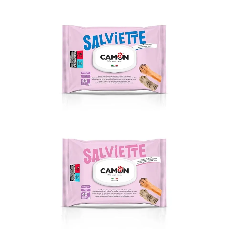 Camon Salviettine Detergenti Cane e Gatto 40 pz Talco Brezza Floreale