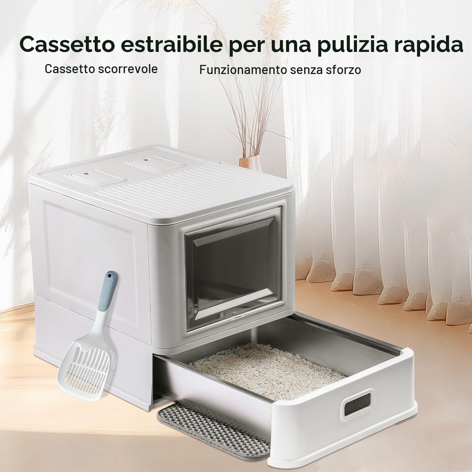 Marchul XL Lettiera Gatti Acciaio Inox Chiusa con Cassetto