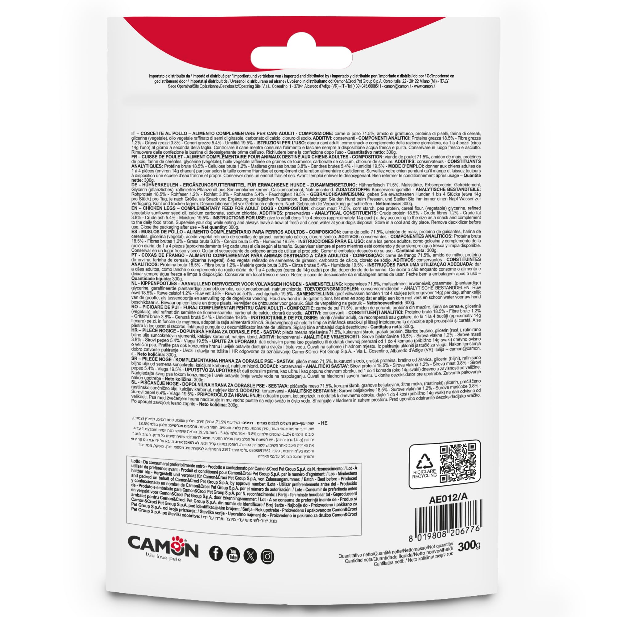 Camon Treats Snack Cani Coscette Pollo 300 g