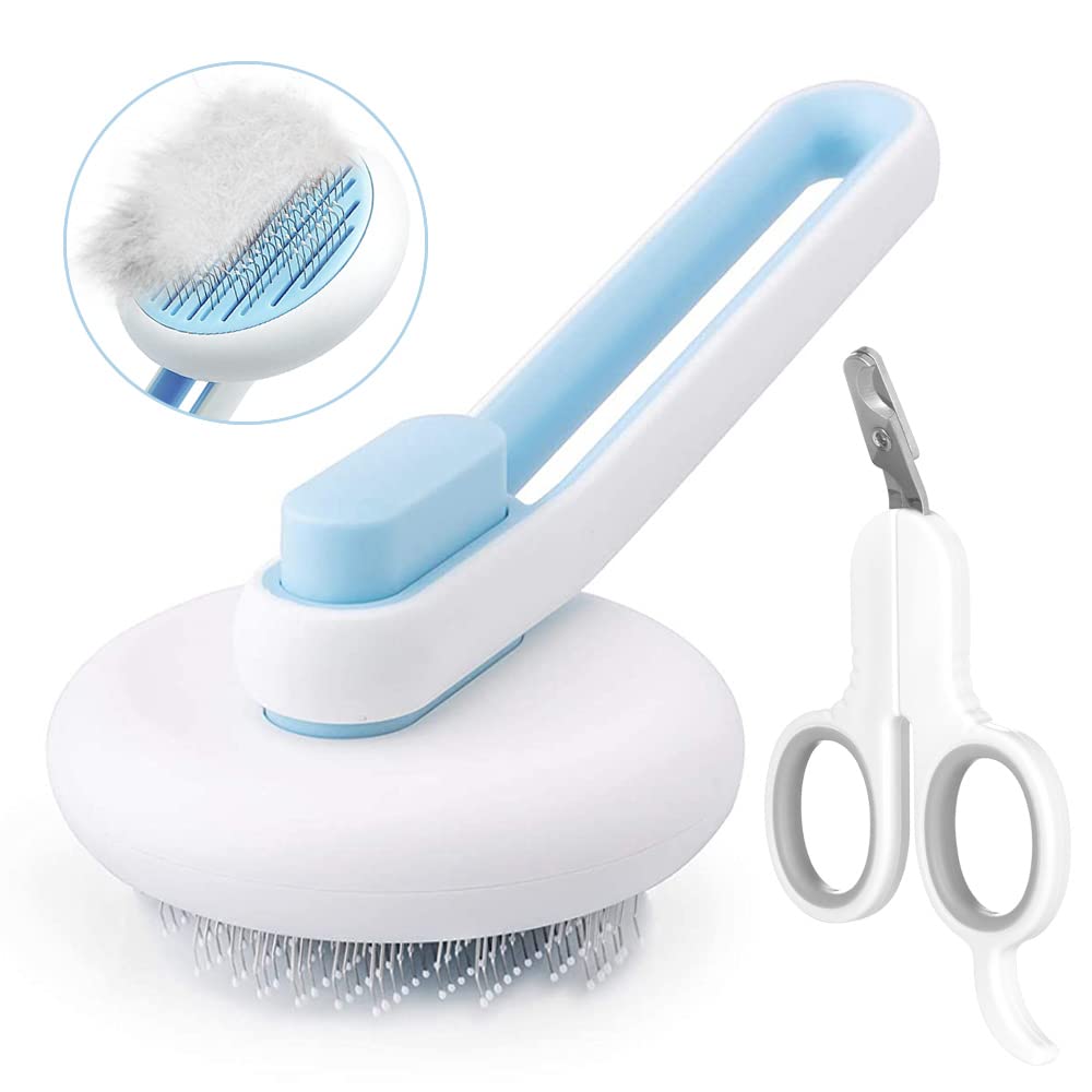 Marchul spazzola gatti autopulente blu kit tagliaunghie pelo corto e lungo