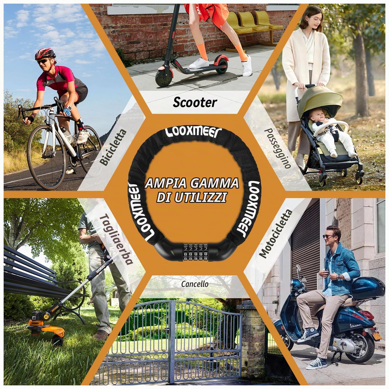 Looxmeer catena antifurto bici combinazione nero 90 cm