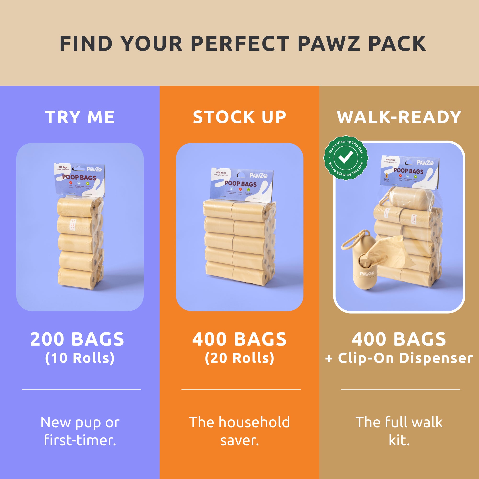 Pawz Poop Bags sacchetti igienici 400 pezzi+dispenser riciclati