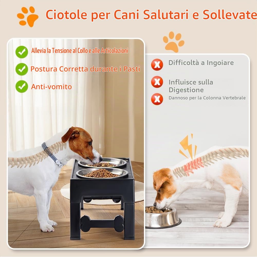 Marchul ciotole rialzate cani 4 altezze 2 inox antiscivolo