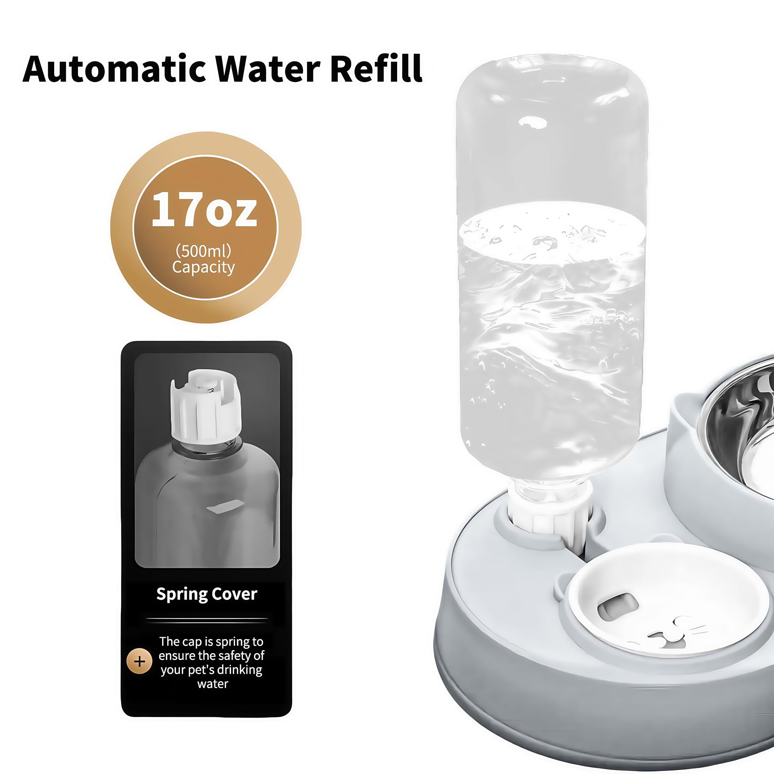 Marchul Set Ciotole Gatto 3in1 Acciaio Grigio Rialzato