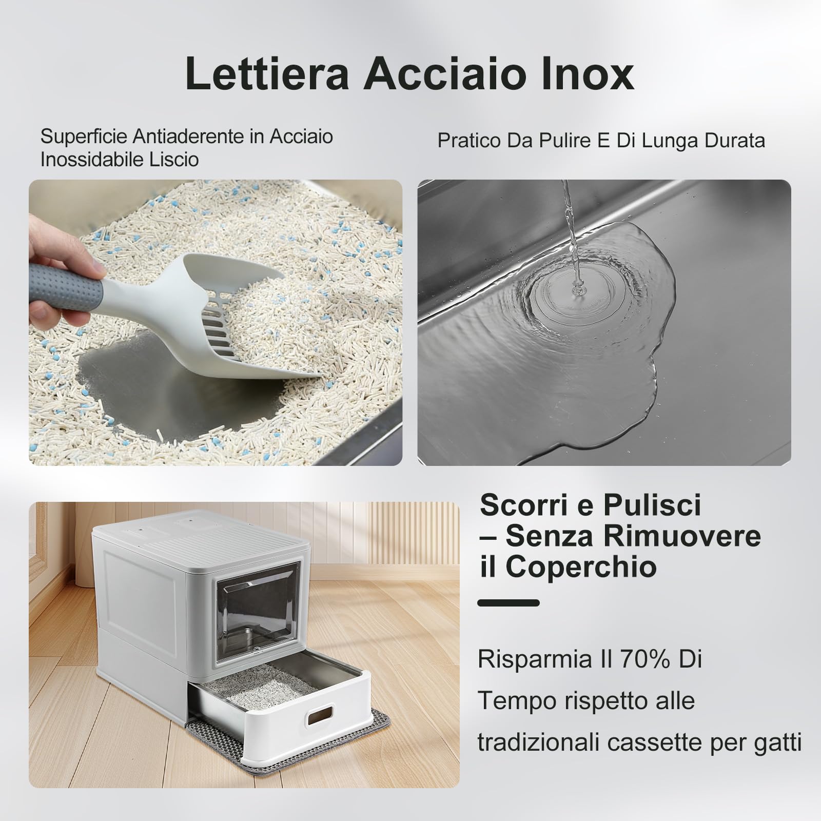 Marchul lettiera chiusa acciaio inox ingresso frontale con paletta