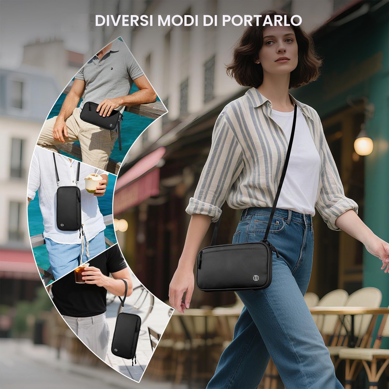 Looxmeer Porta Documenti Viaggio Tracolla Grigio Nuovo Stile