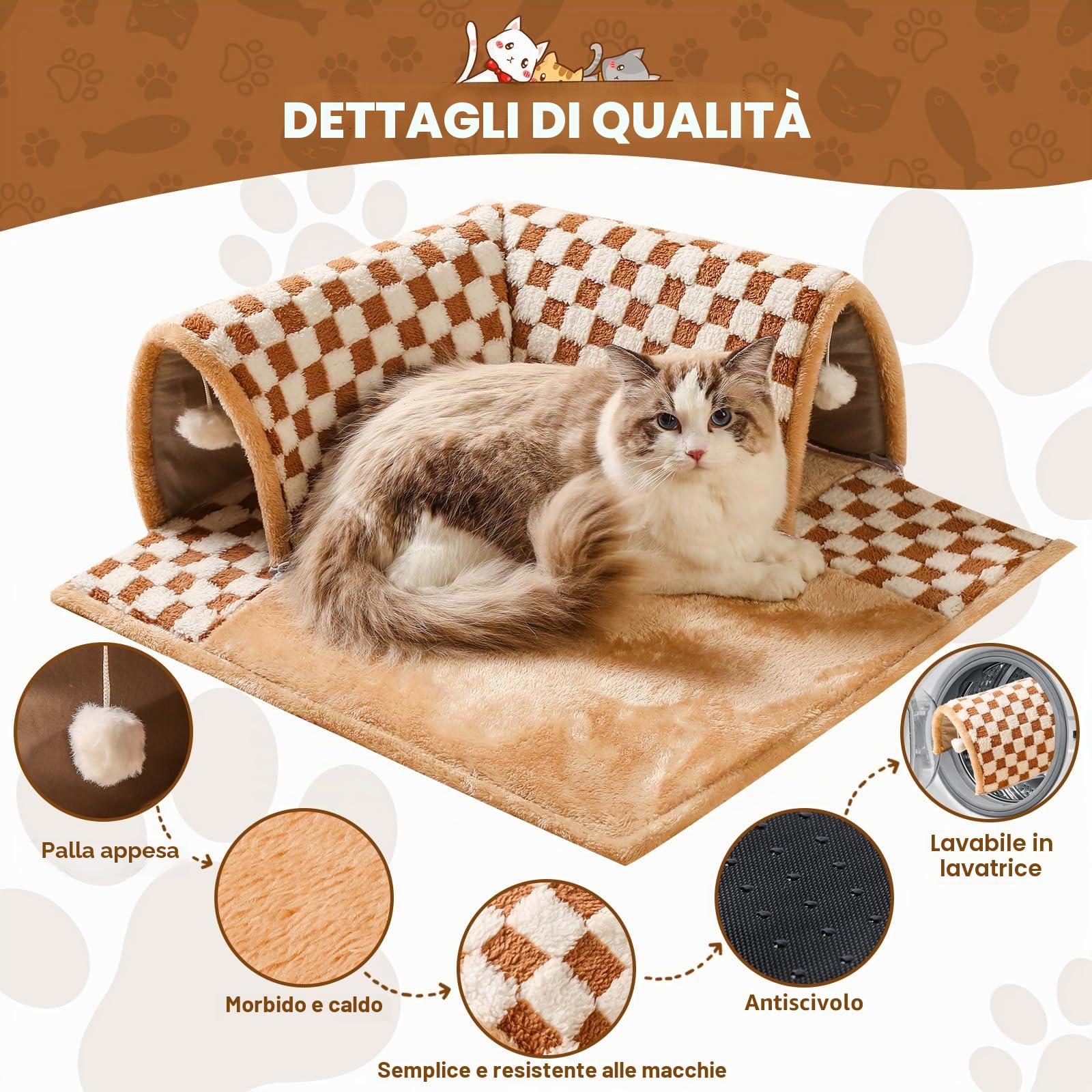 Marchul letto tunnel per gatti 62x56 cm lavabile taglia M