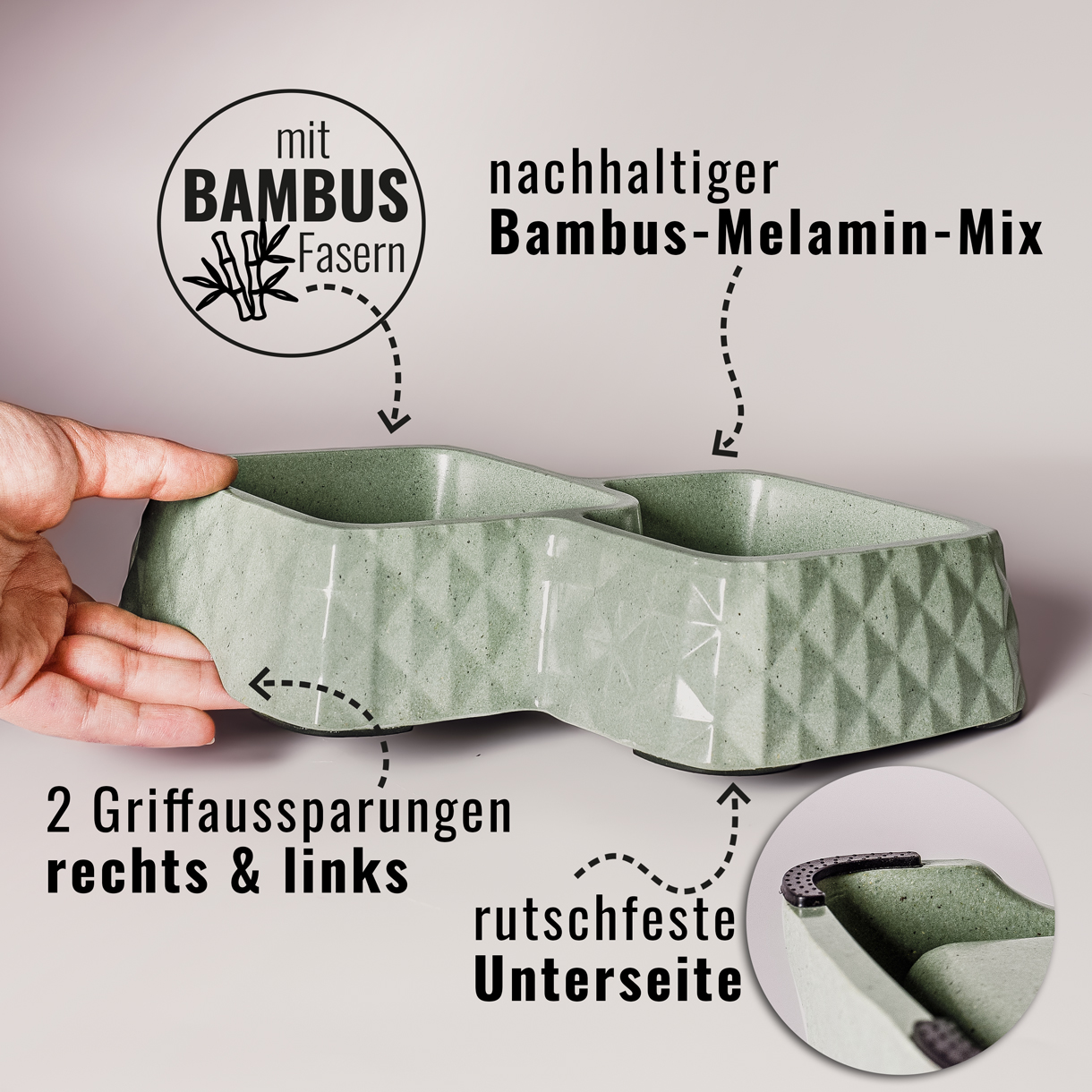 Ne&No Ciotola Doppia Bambù Gatti 27 cm antisci