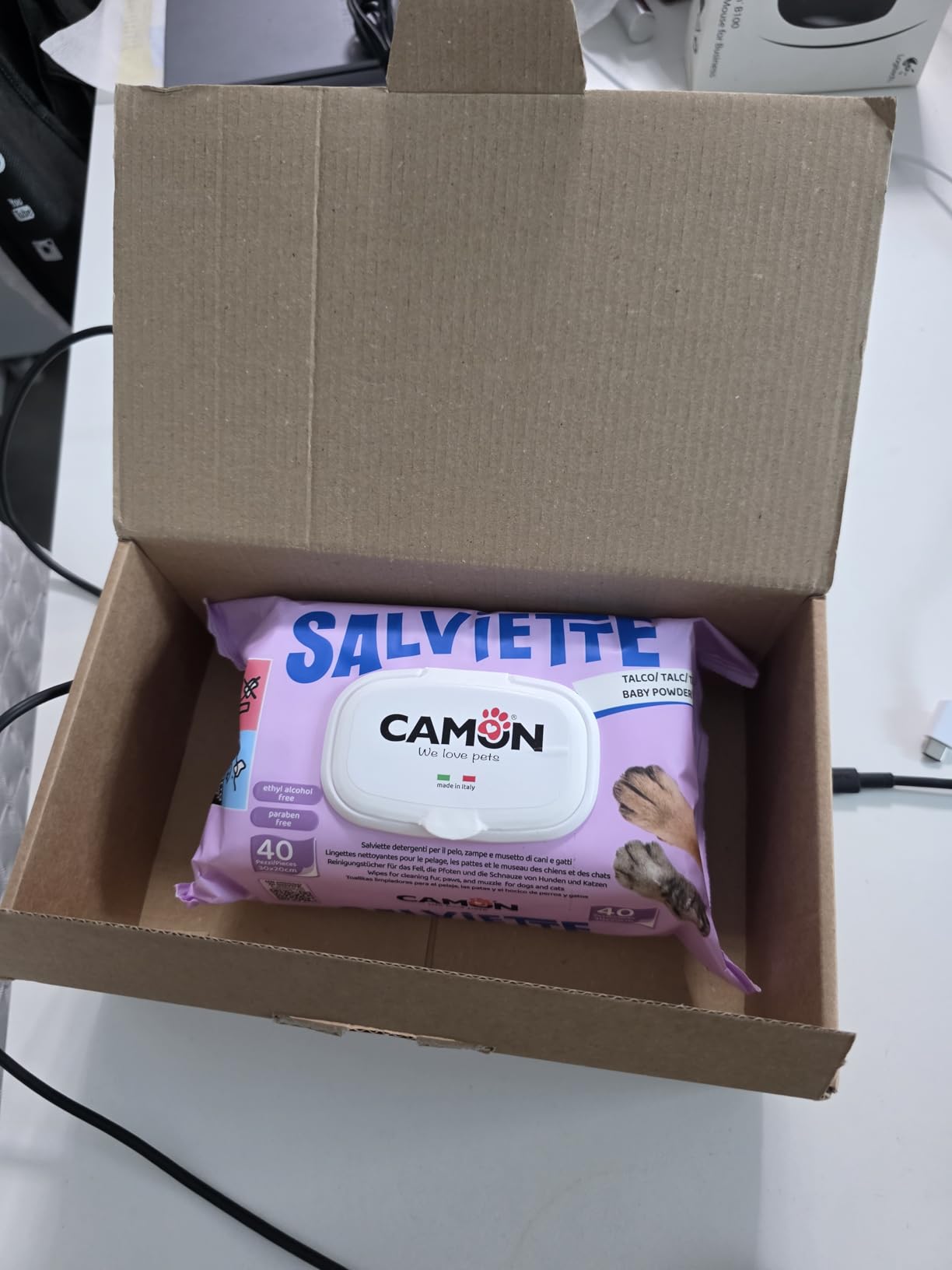 Camon Salviette Detergenti Cani e Gatti 40 Pezzi Muschio Bianco