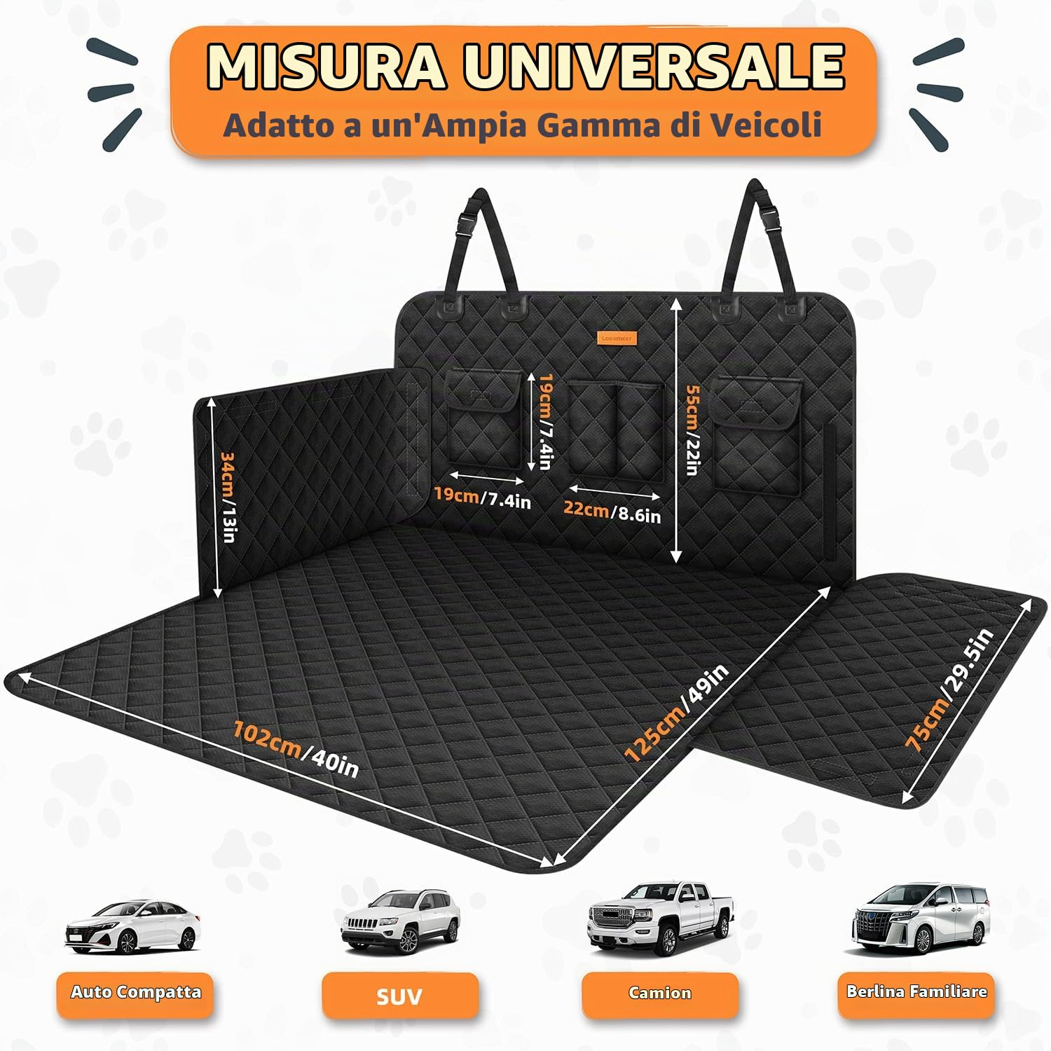 Looxmeer telo bagagliaio auto cani 180x102cm impermeabile