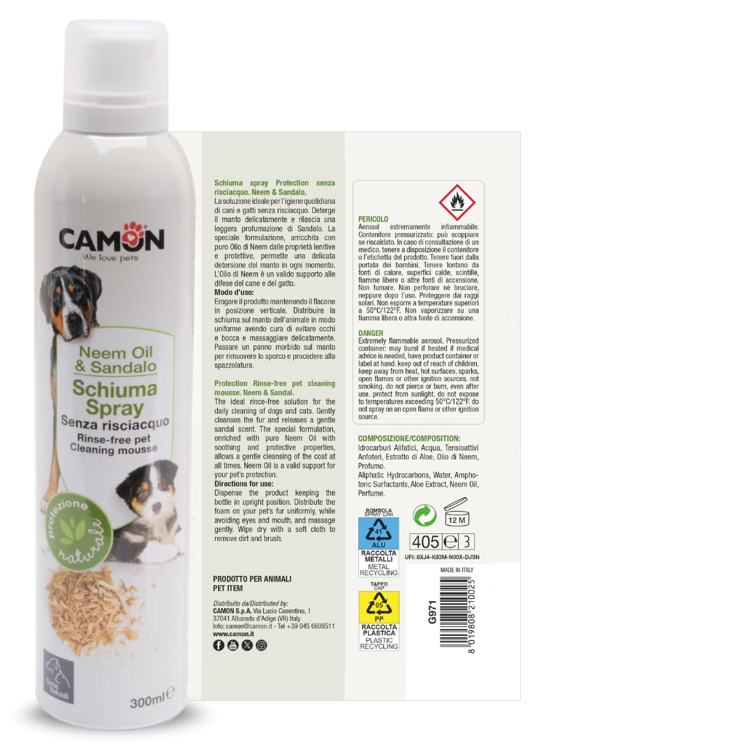 Camon Protection schiuma spray neem sandalo shampoo secco 300ml