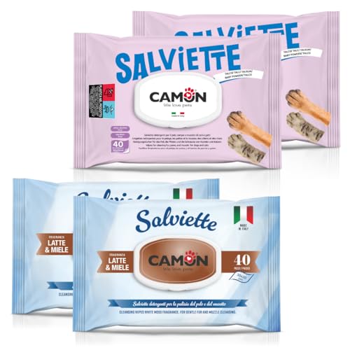 Camon Salviettine Detergenti Cane e Gatto 4x40 Talco Latte e Miele