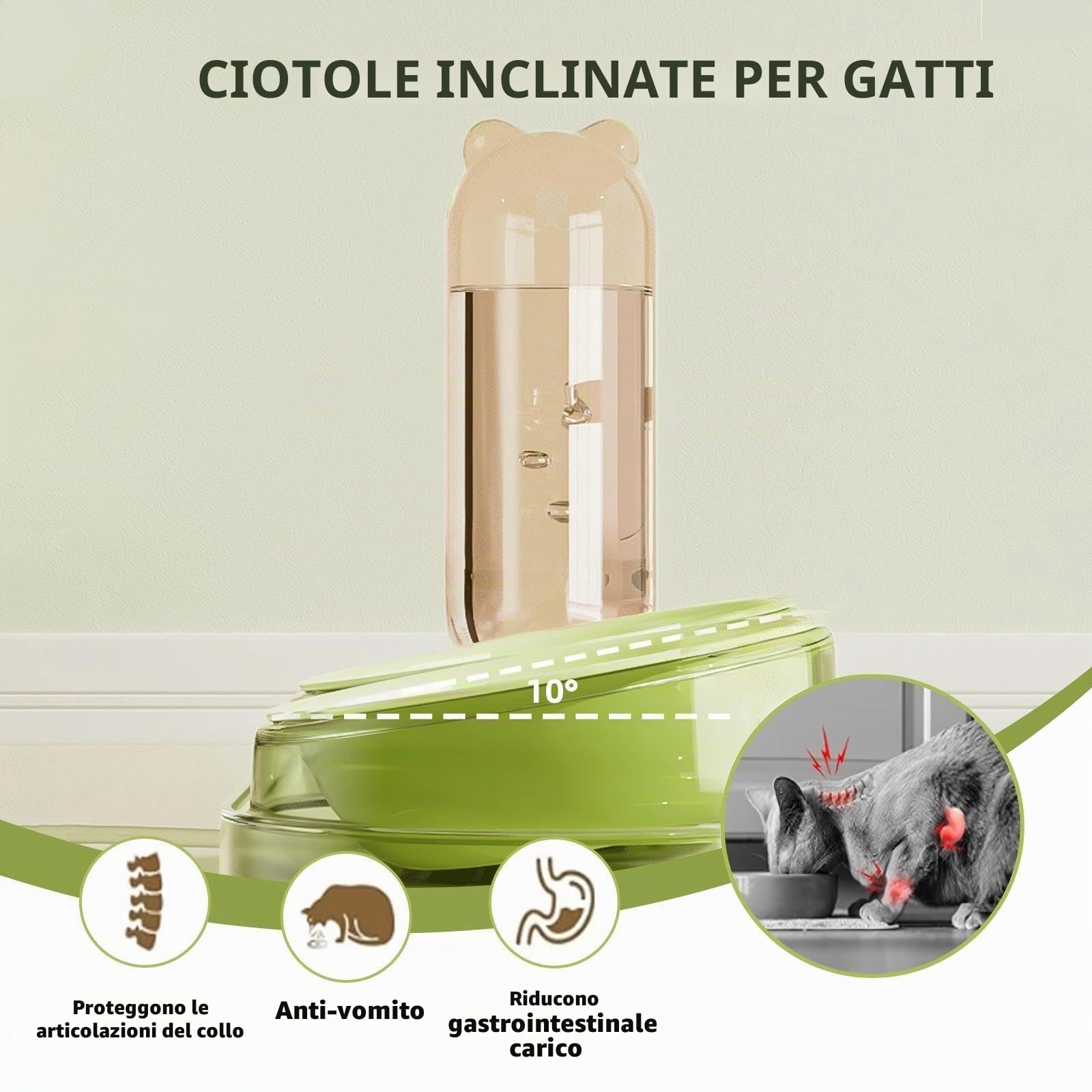 Marchul Set Ciotole Gatto 3 in 1 Rialzate con Dispenser