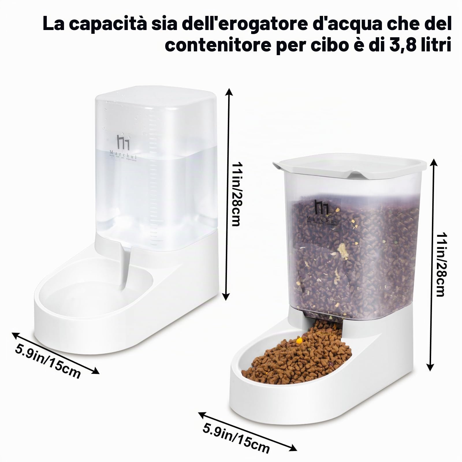 Marchul Set Distributore Automatico Cibo e Acqua 3,8 L