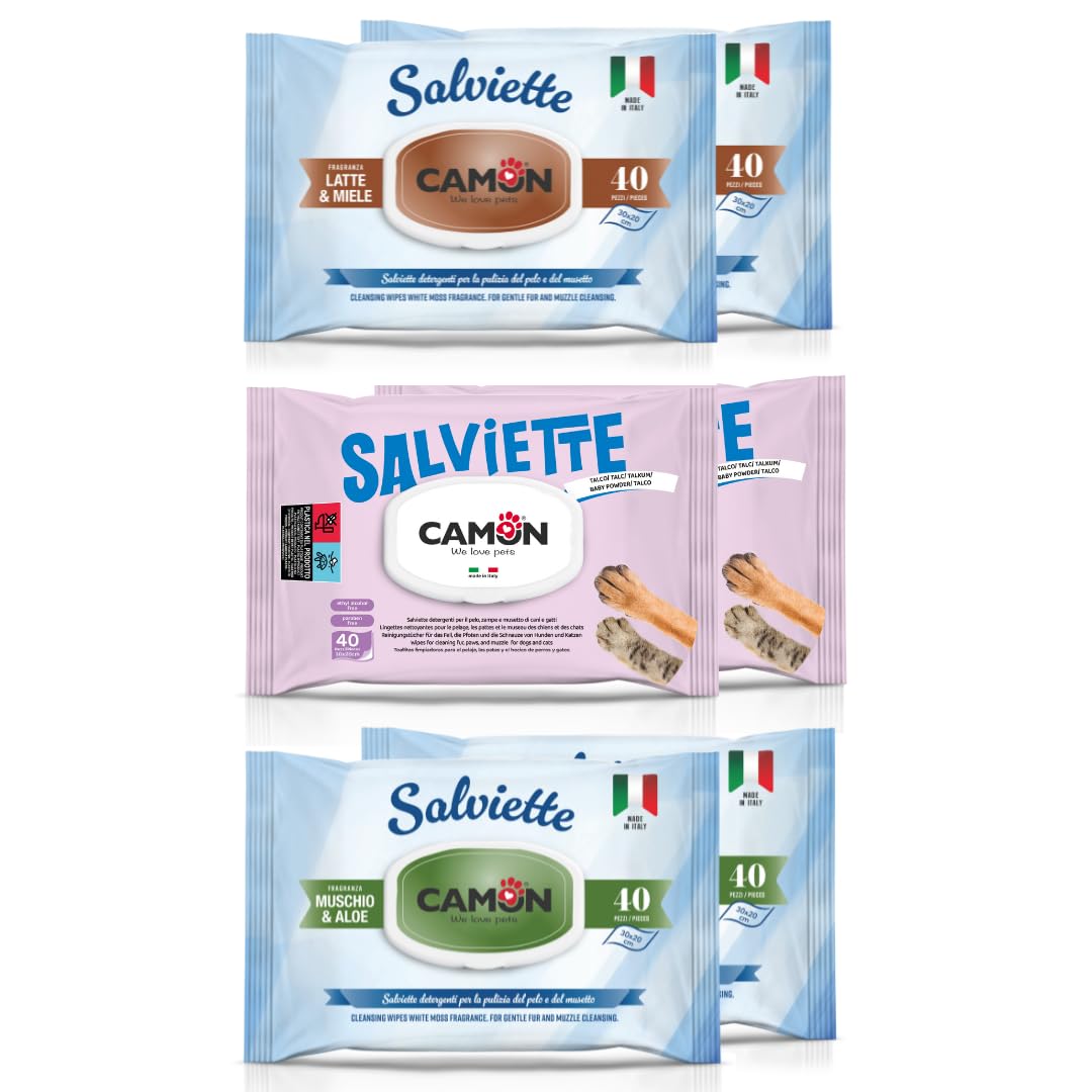 Camon Salviettine Detergenti Cane e Gatto 6x40 3 Profumi Maxi
