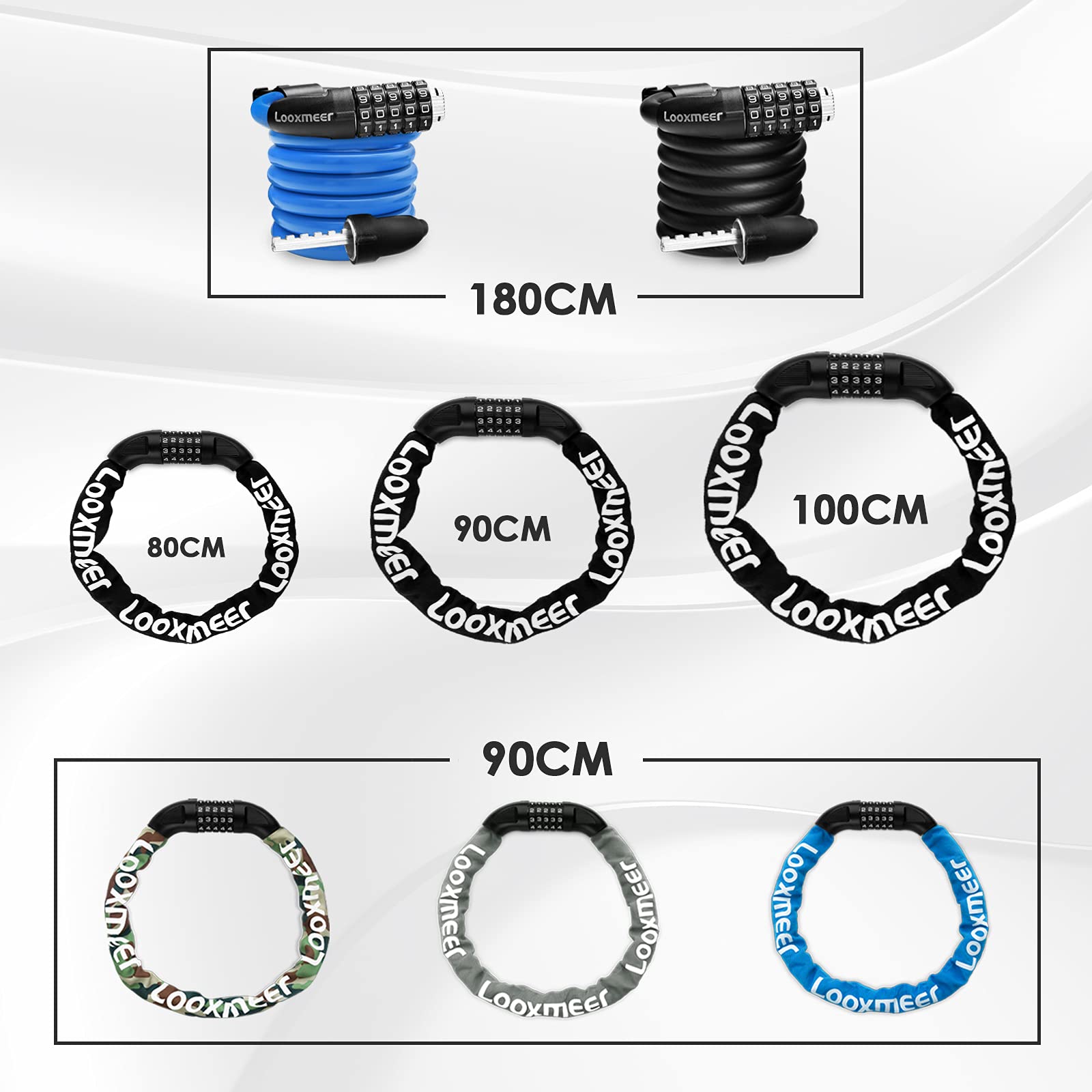 Looxmeer catena antifurto bici combinazione 100 cm acciaio