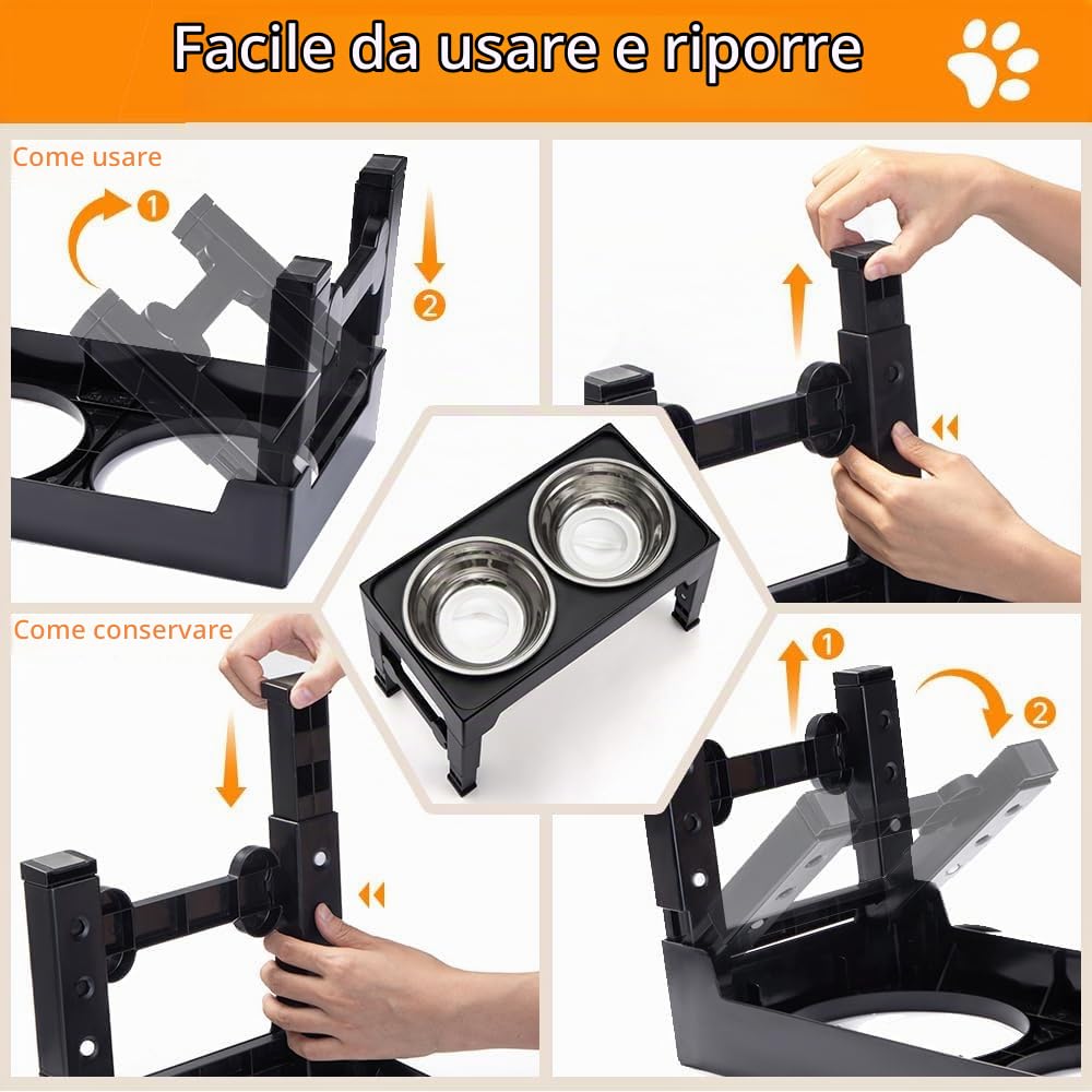 Marchul ciotole rialzate cani 4 altezze 2 inox antiscivolo