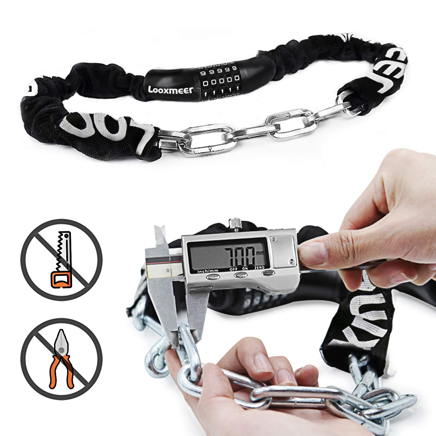 Looxmeer catena antifurto bici combinazione 100 cm acciaio