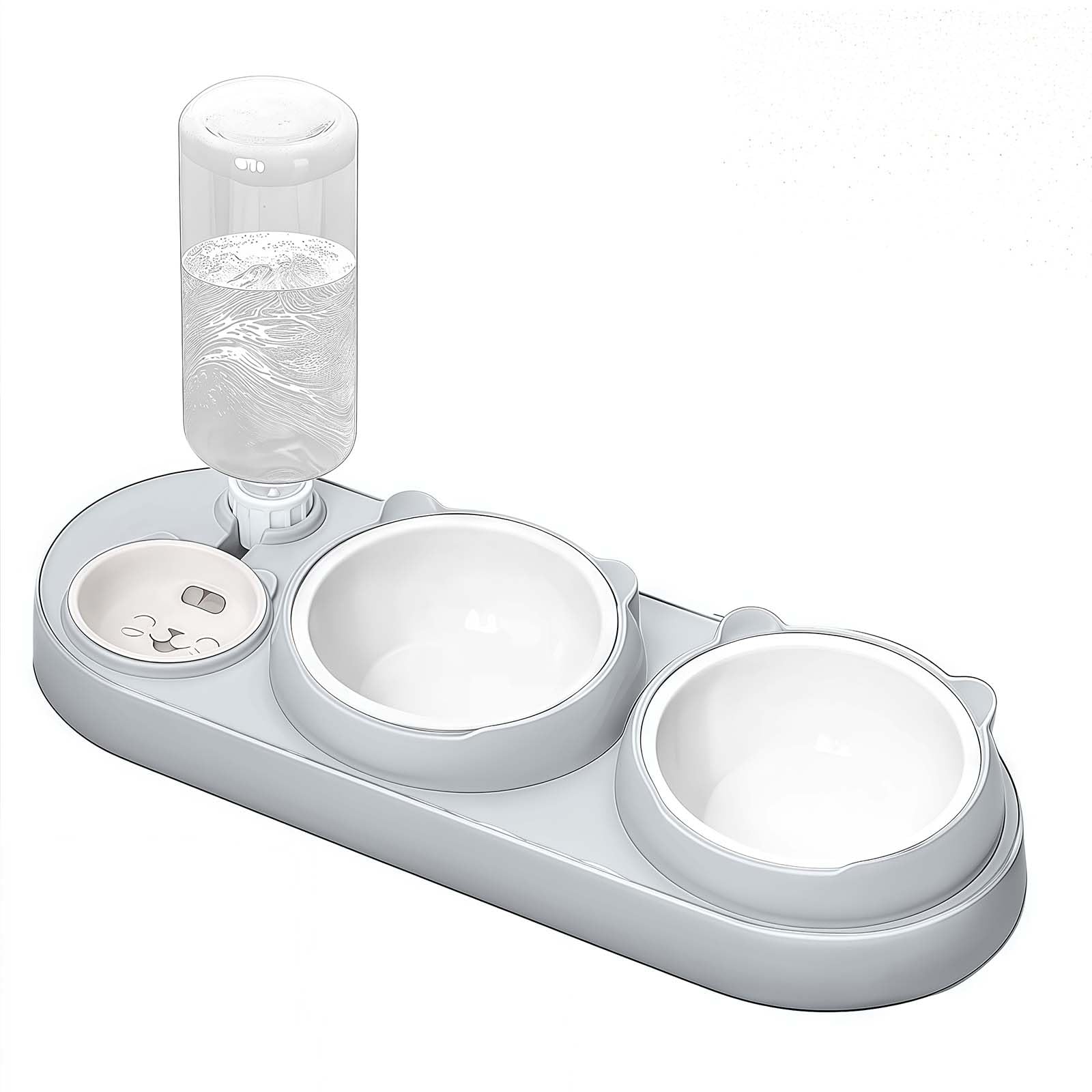 Marchul Set Ciotole Gatto 3in1 Acciaio Grigio Rialzato