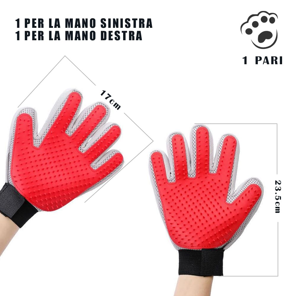 Marchul guanto toelettatura gatti rosso e grigio silicone