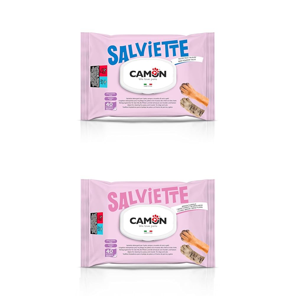 Camon Salviettine Detergenti Cane e Gatto 40 pz Talco Brezza Floreale