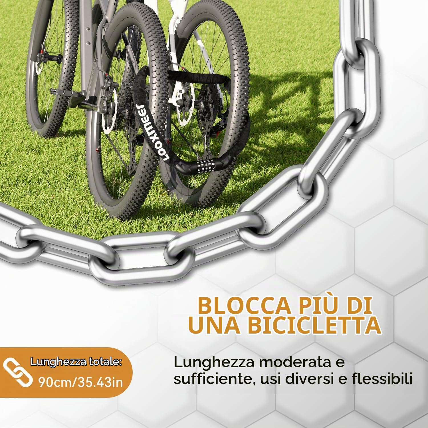 Looxmeer catena antifurto bici combinazione nero 90 cm