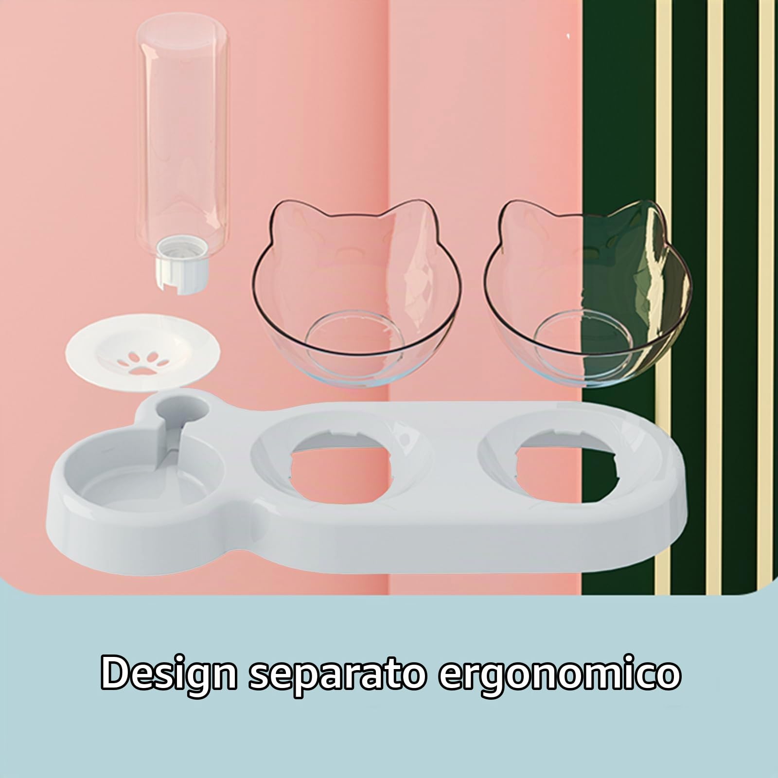 Marchul Ciotole doppie + Borraccia gatti acciaio 15°