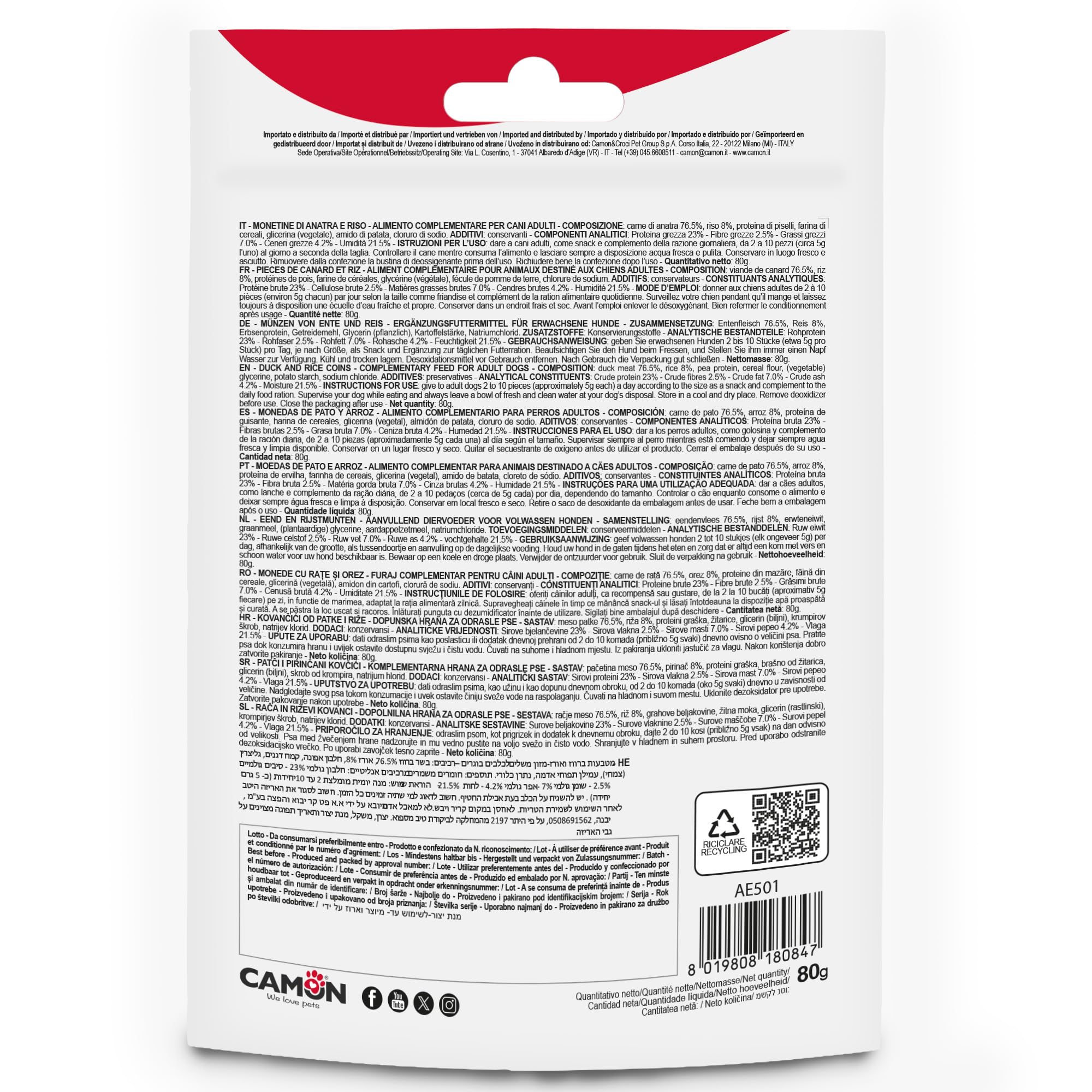 Camon Treats Snacks monetine anatra riso 80 g cane