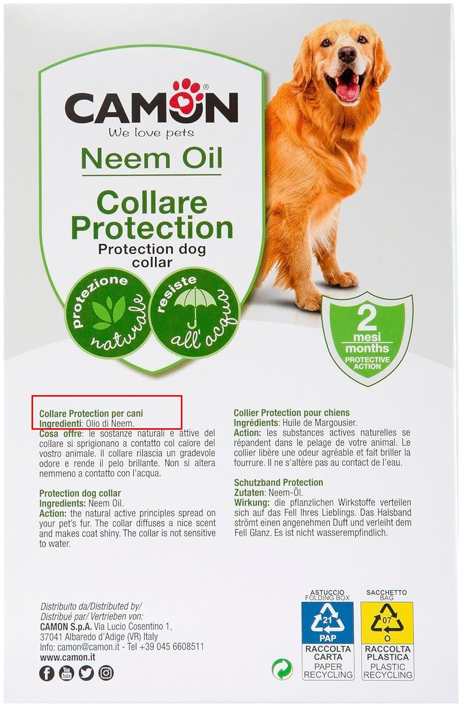 Camon Protection Barriera Collare per Cane Neem 60 cm