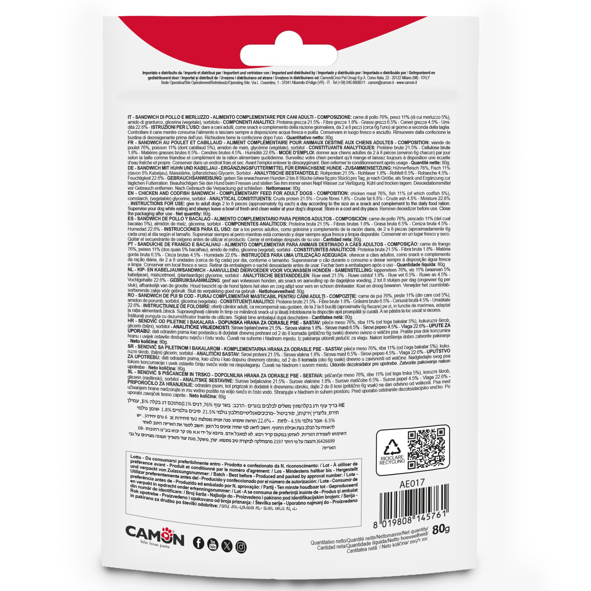 Camon sandwich pollo merluzzo snack cani 80 g