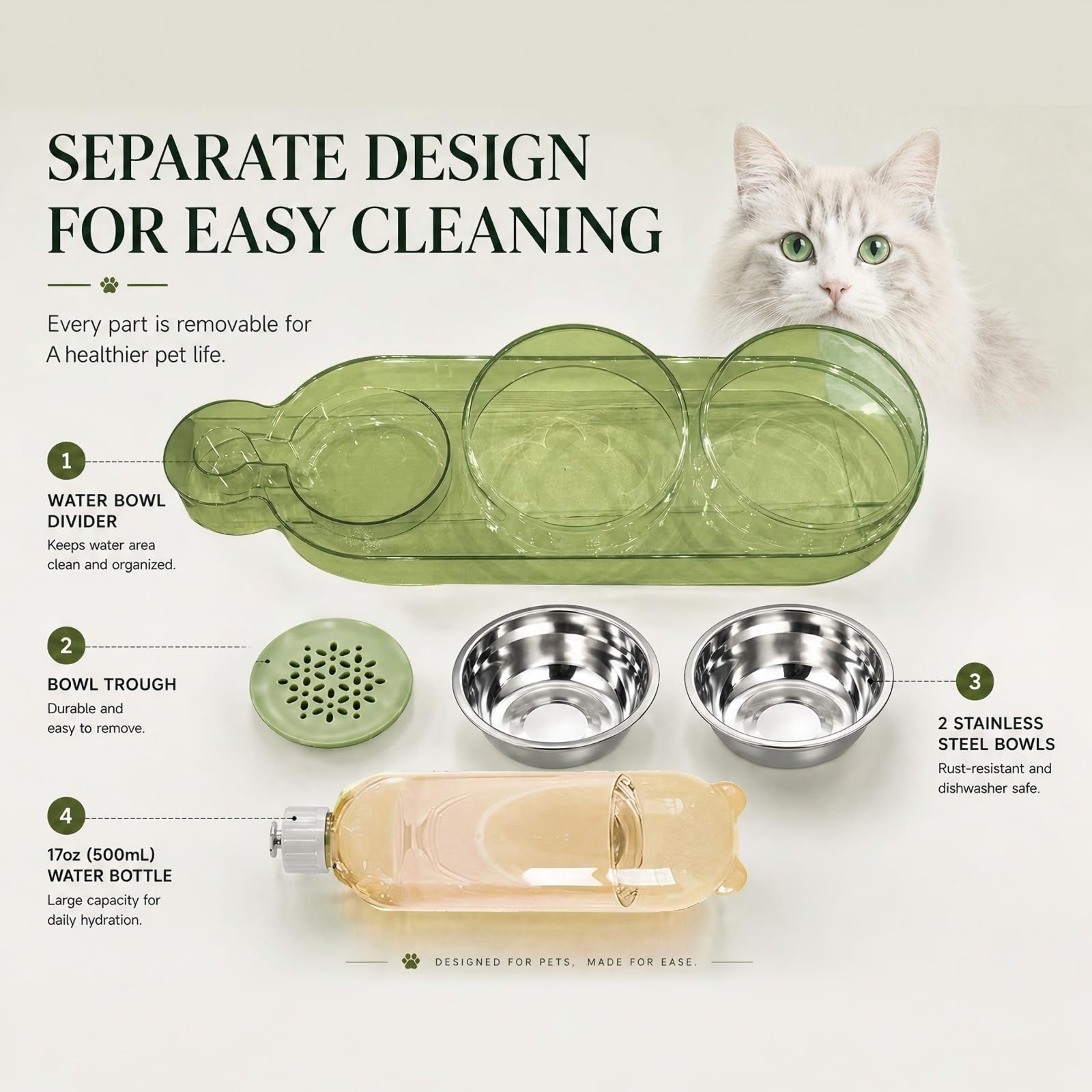 Marchul Set Ciotole Gatto 3 in 1 Rialzate con Dispenser
