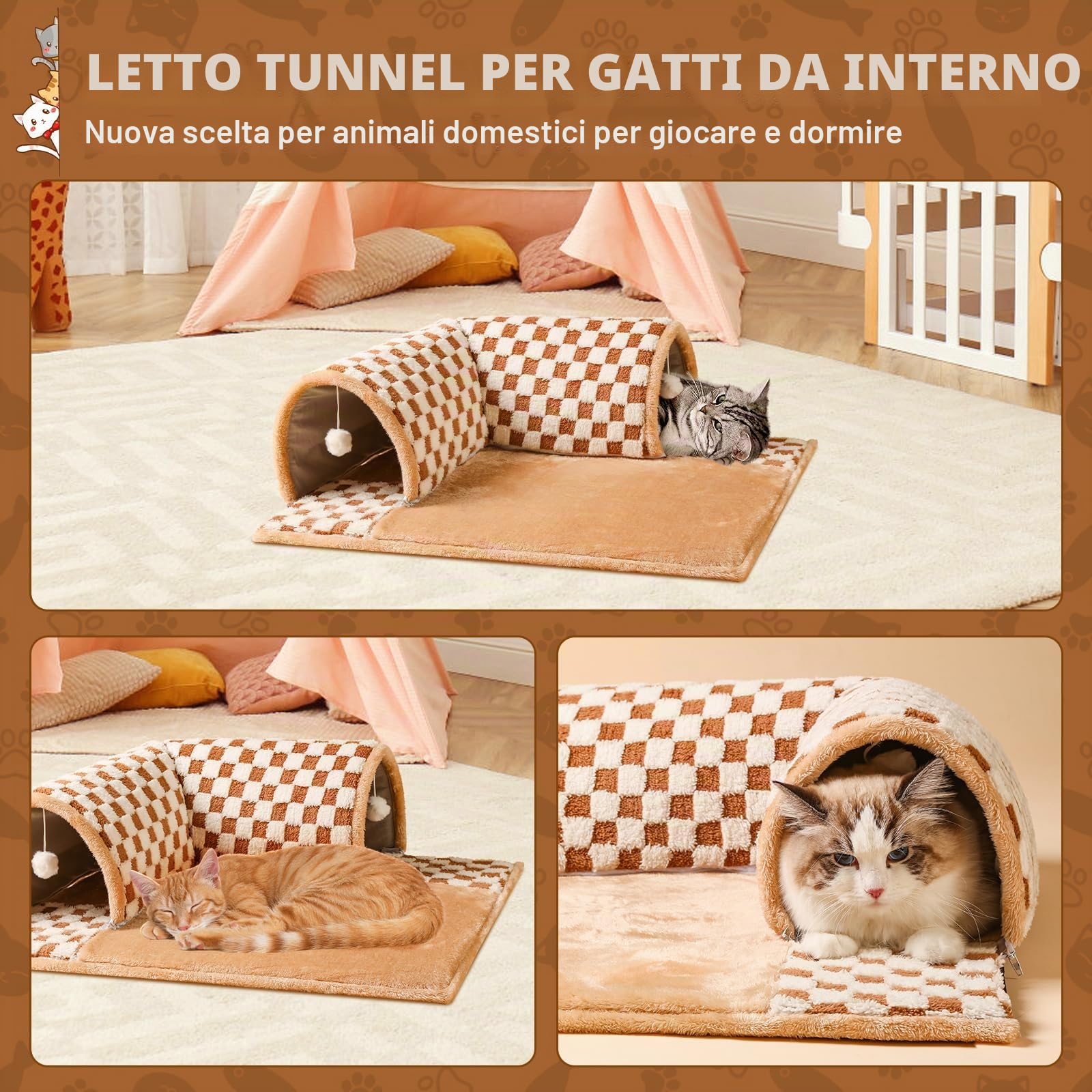 Marchul letto tunnel per gatti 62x56 cm lavabile taglia M
