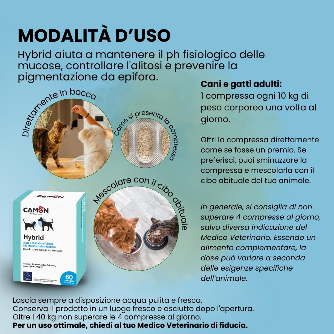 Camon Hybrid compresse per cani e gatti 60 pz alitosi