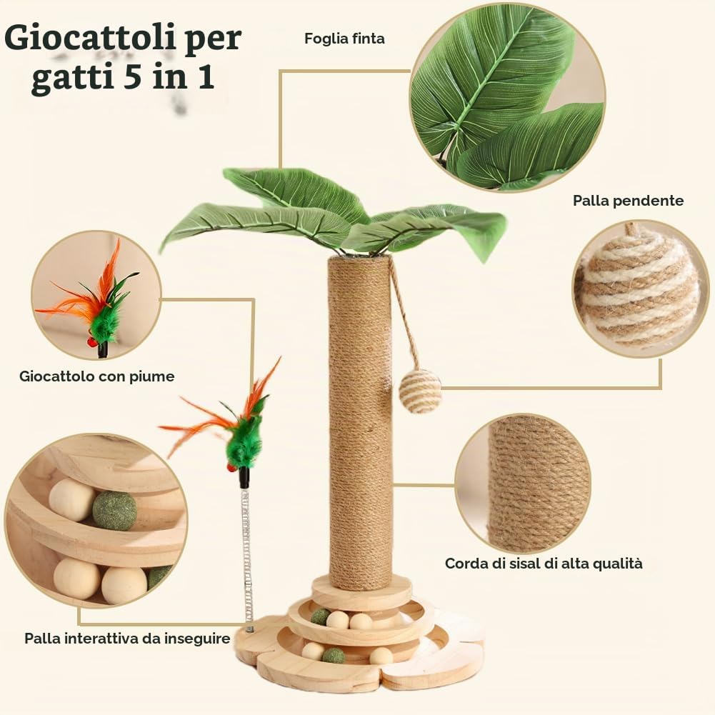 Marchul tiragraffi 5 in 1 gatti legno sisal 45 cm