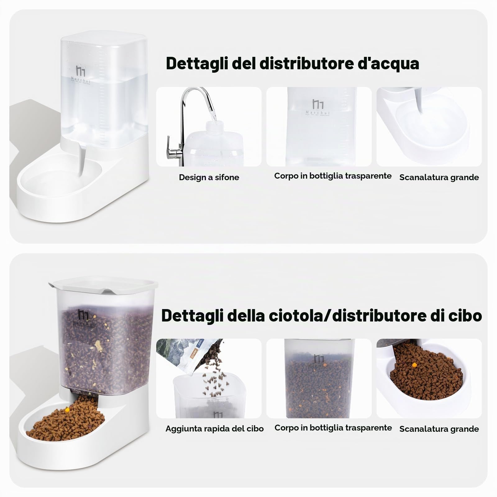 Marchul Set Distributore Automatico Cibo e Acqua 3,8 L