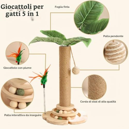 Marchul tiragraffi 5 in 1 gatti legno sisal 45 cm