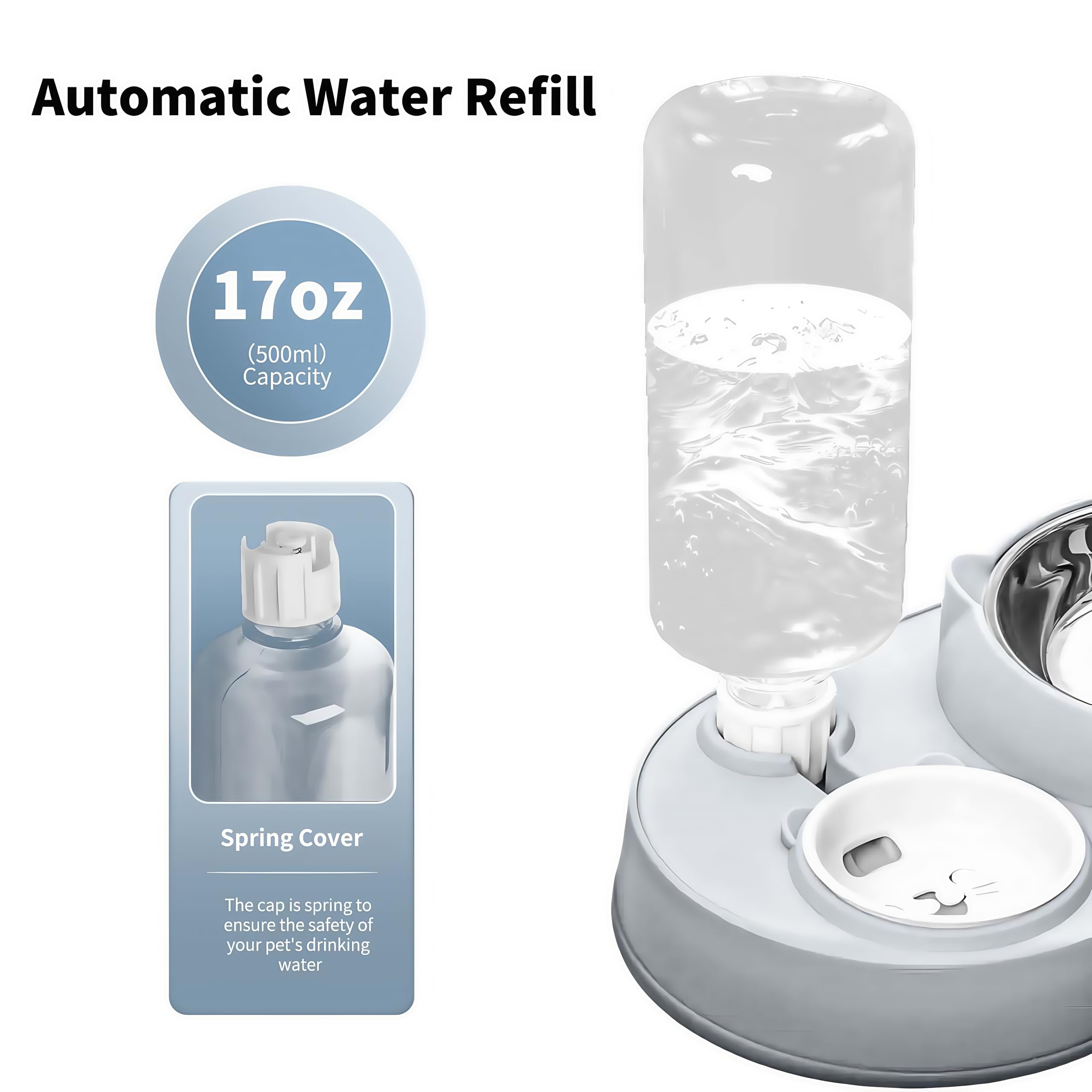 Marchul Set Ciotole Gatto 3in1 Acciaio Grigio Rialzato